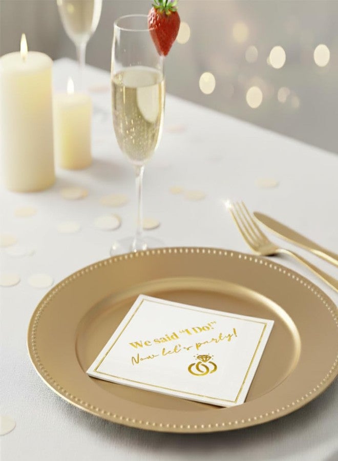 Cloverjoyed Wedding Cocktail Napkins, Elegant Gold Decorations for Weddings, Disposable Paper Napkin for Reception, Bar, After Party, Dessert Table, 50 Pack - Image 5